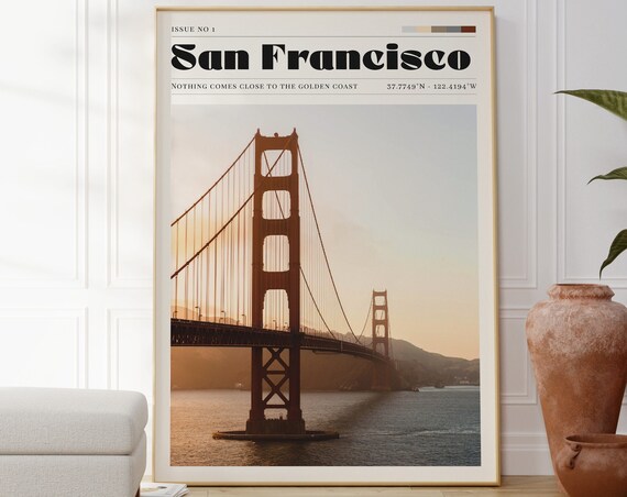 San Francisco Golden Gate Bridge Sunset Bay California Photo Travel Poster