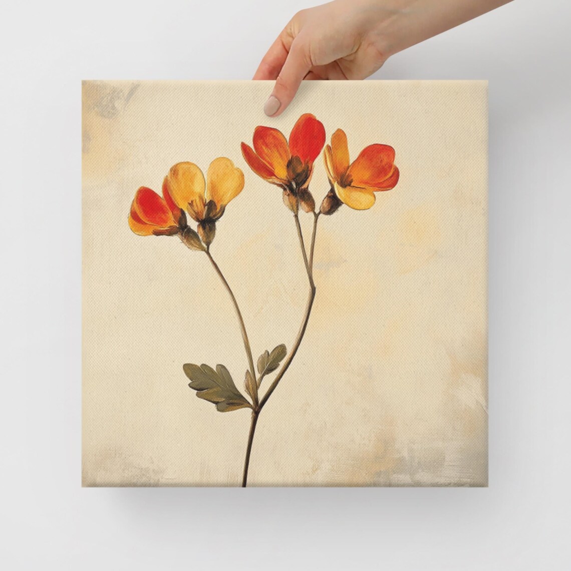 Orange Yellow Wildflower Sprigs Beige Botanical Floral Wall Art Poster