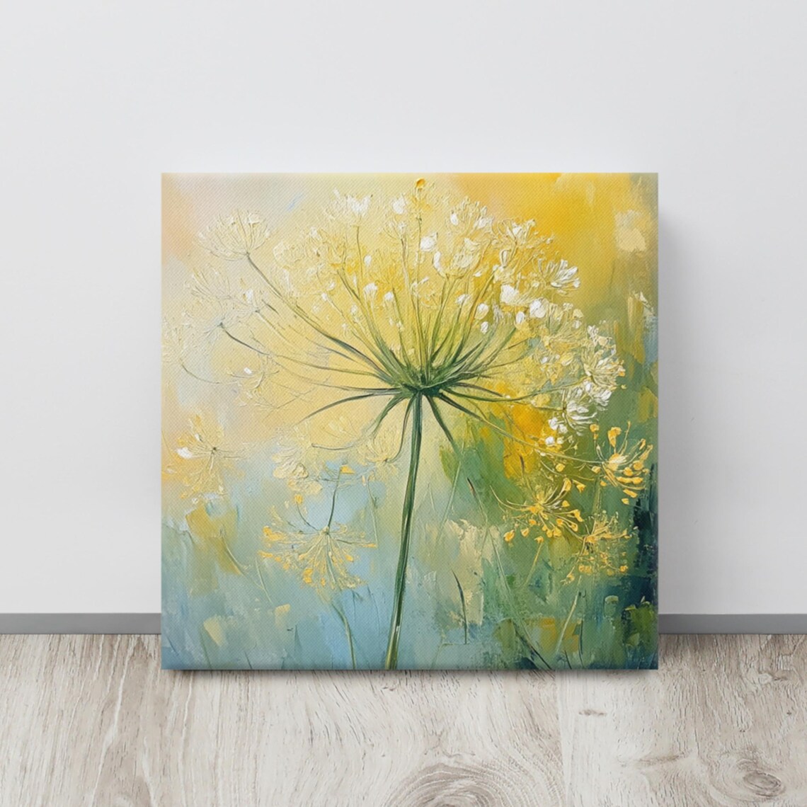 Fennel Flower Umbel Yellow Green Impasto Botanical Art Poster