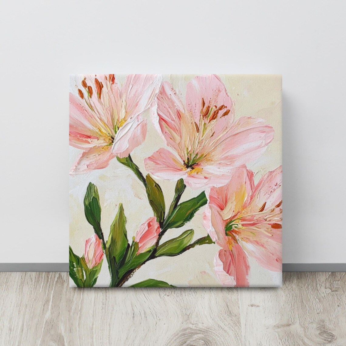 Pink Alstroemeria Peruvian Lilies Impasto Floral Art Wall Poster