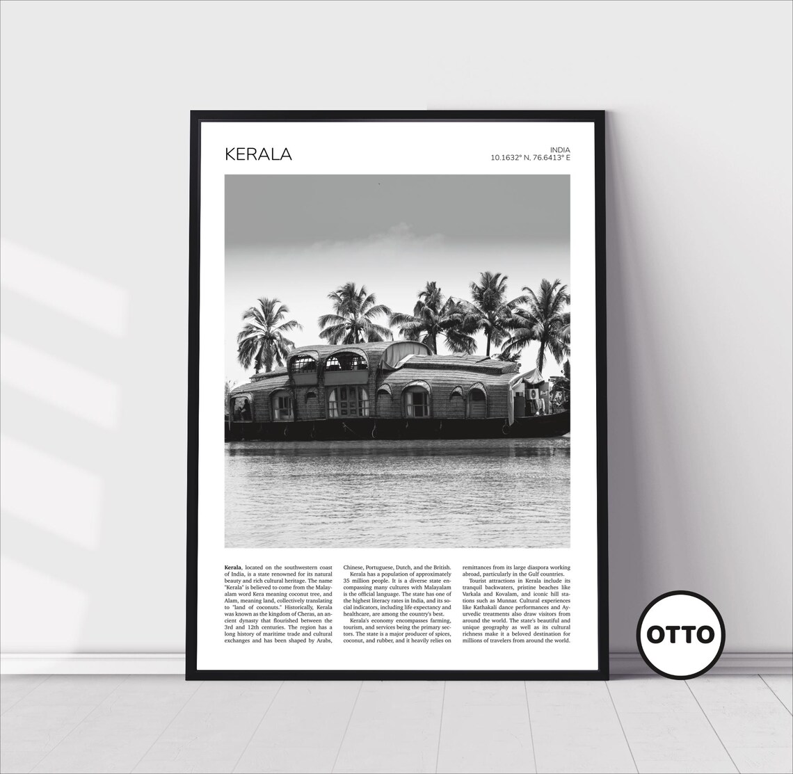 Kerala Houseboat Travel Poster, India Art Print