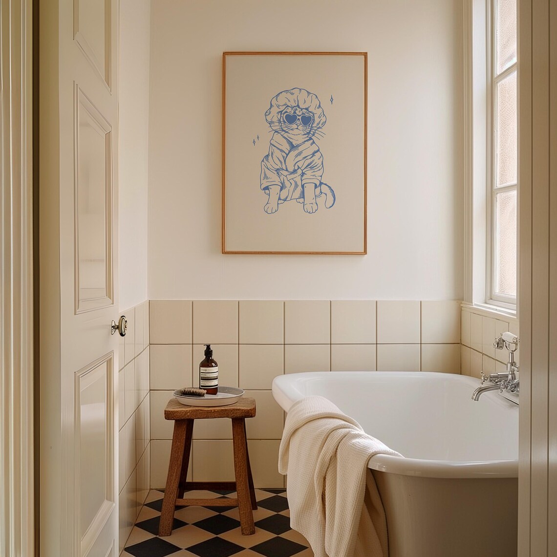 Cool Cat After Bath Blue Print Wall Art Print - Image 3