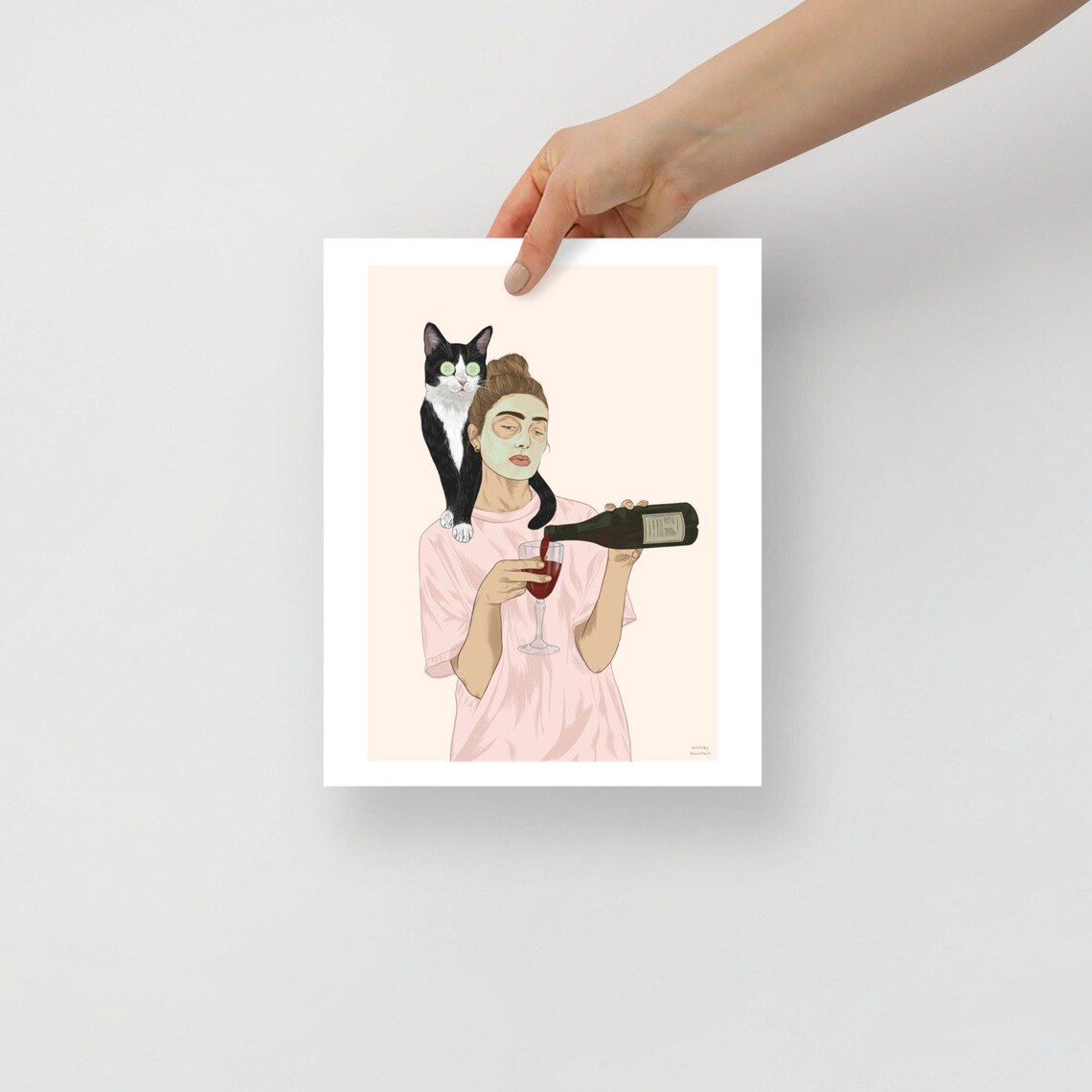 Tuxedo Cat Wine Art Print, Funny Cat Lover Gift - Image 4