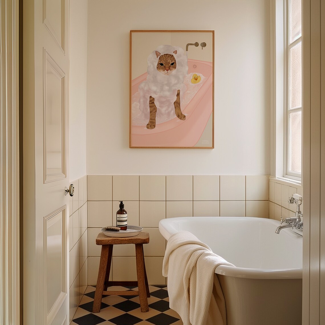 Bath Cat Illustration, Vintage Cat Bathroom Art Print - Image 3