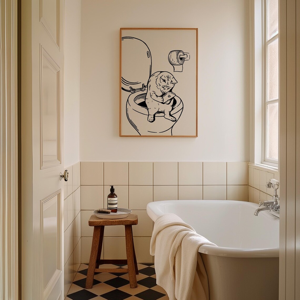 Toilet Cat Retro Vintage Bathroom Art Print - Image 3