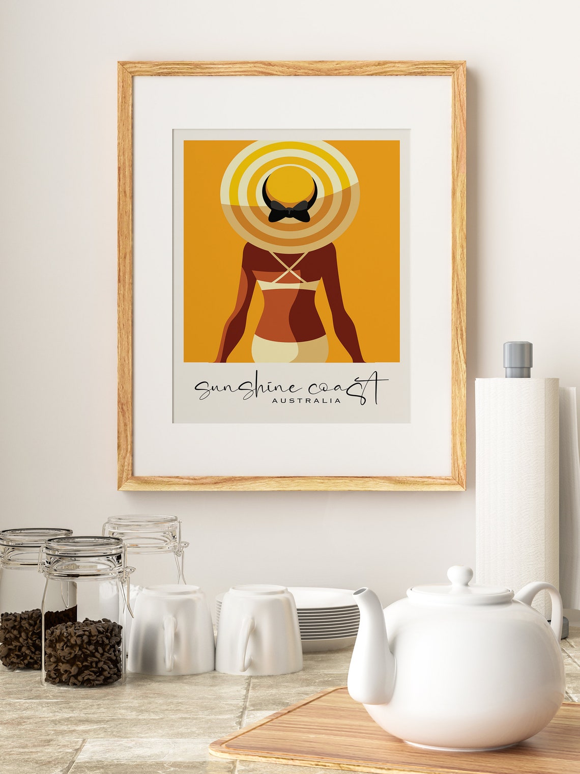 Sunshine Coast Australia Orange Sun Hat Retro Beach Travel Poster - Image 2