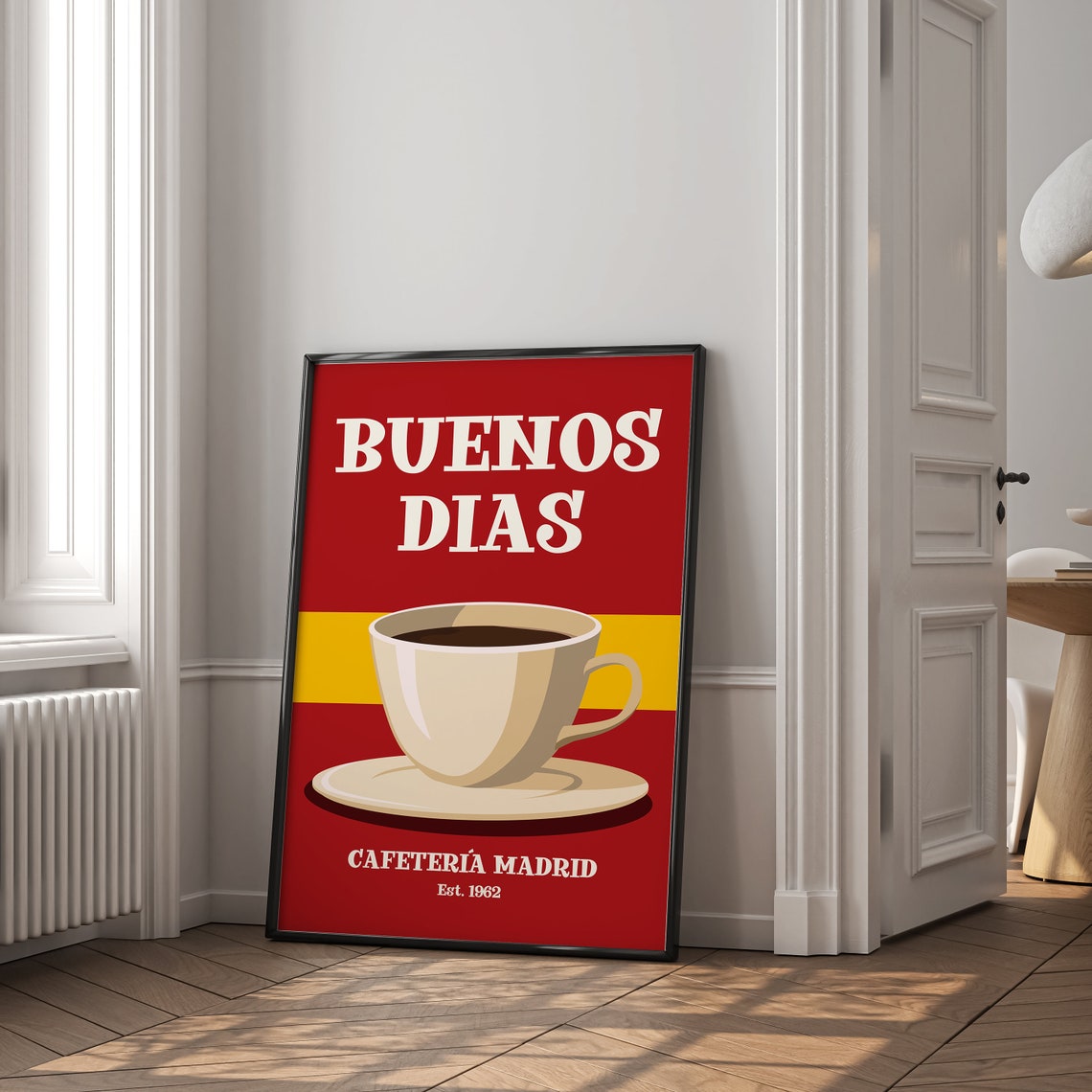 Buenos Dias Madrid Coffee Cup Spanish Flag Kitchen Quote Poster - Image 2