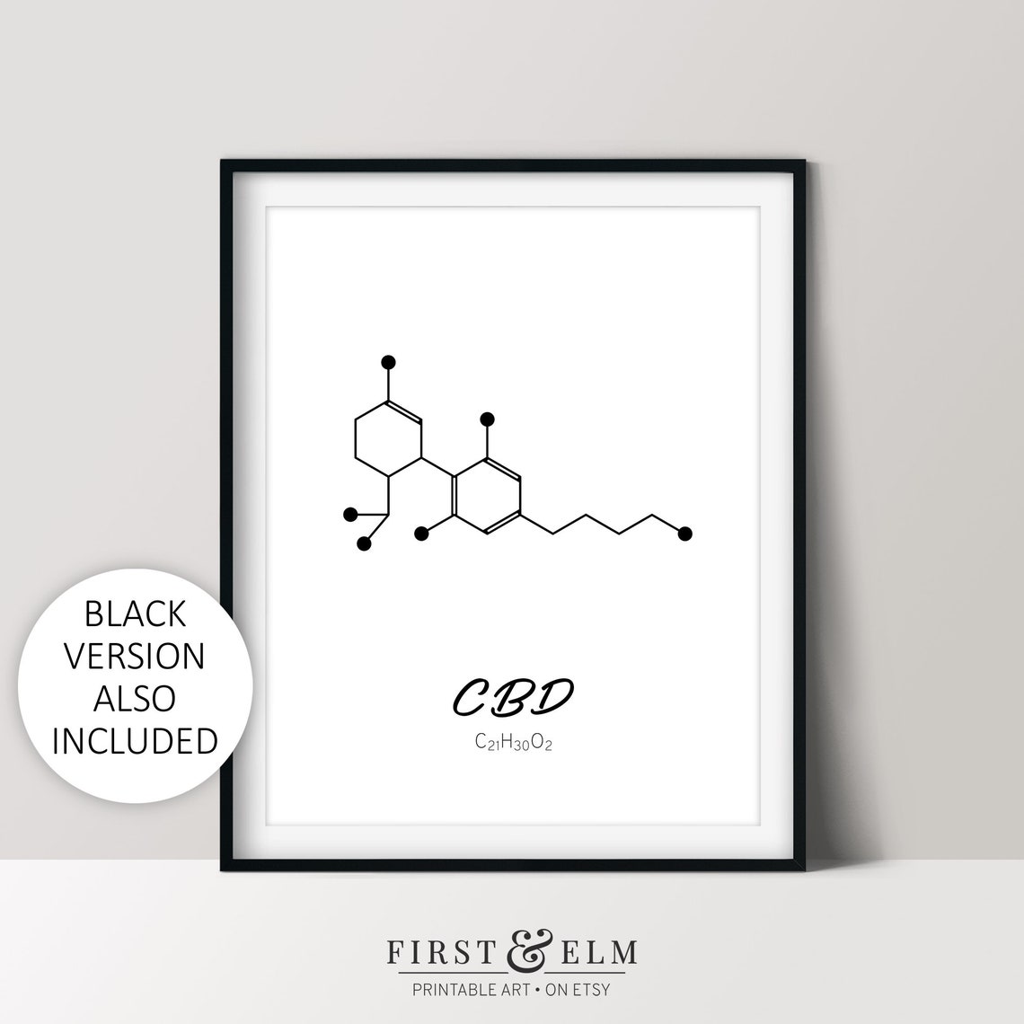 CBD Molecule Structure C21H30O2 Minimalist Chemistry Wall Poster