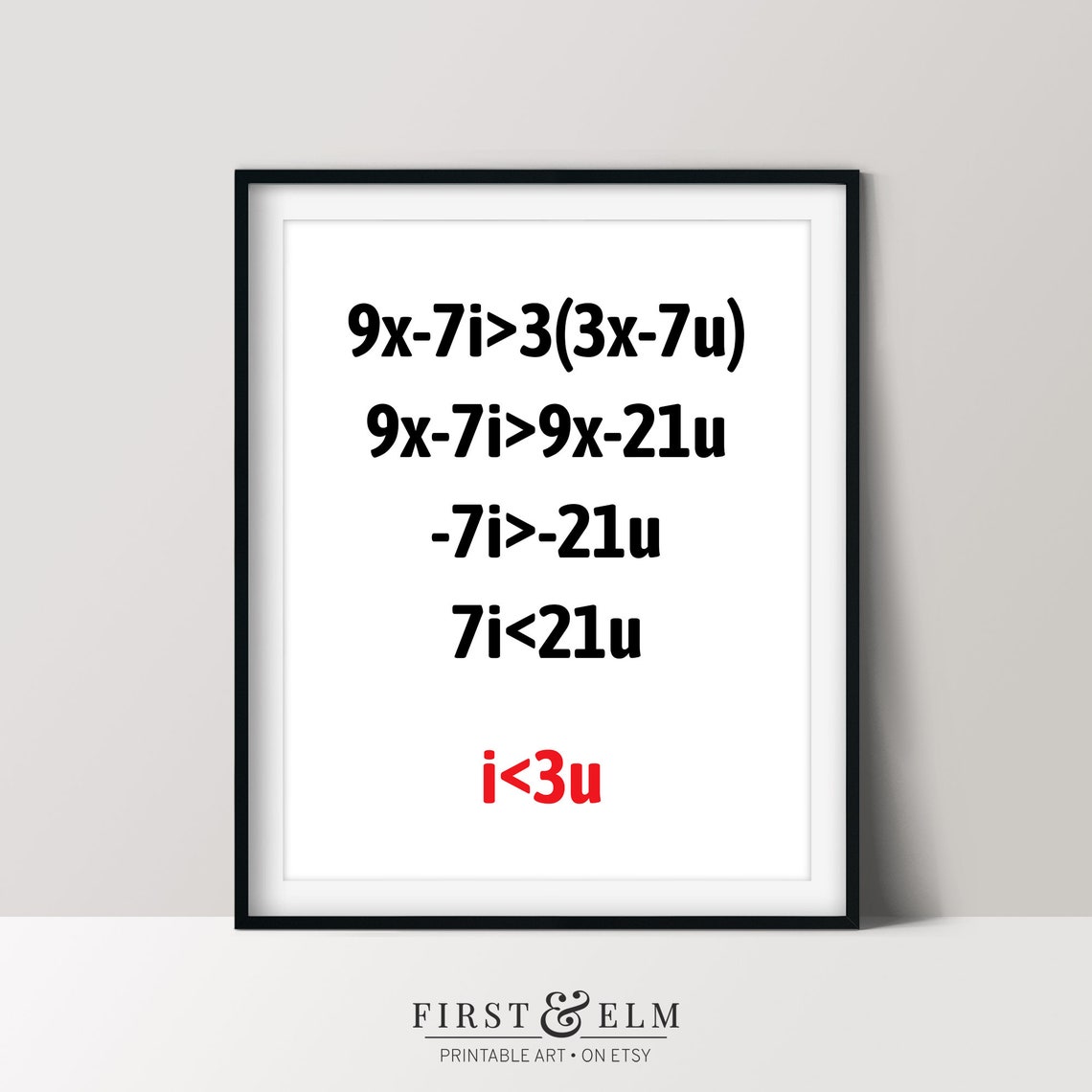 I Love You Math Equation I Less Than 3 U Nerd Romance Wall Print