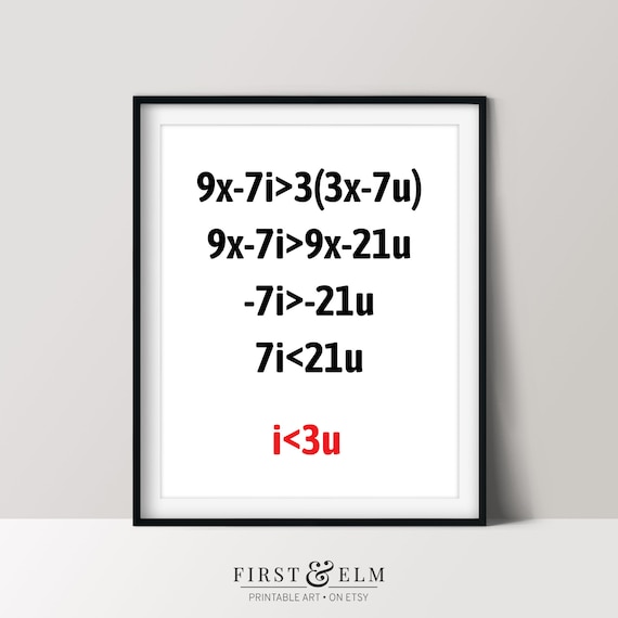 I Love You Math Equation I Less Than 3 U Nerd Romance Wall Print