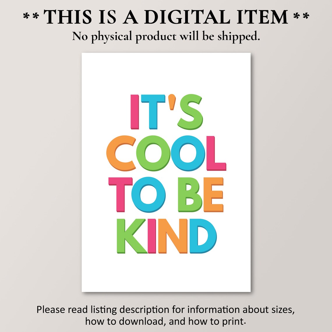 Its Cool To Be Kind Colorful Rainbow Letter Quote Poster for Kids - Image 2