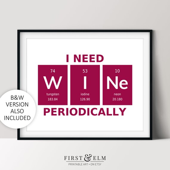 I Need Wine Periodically Element Tiles Poster Chemistry Humor Gift
