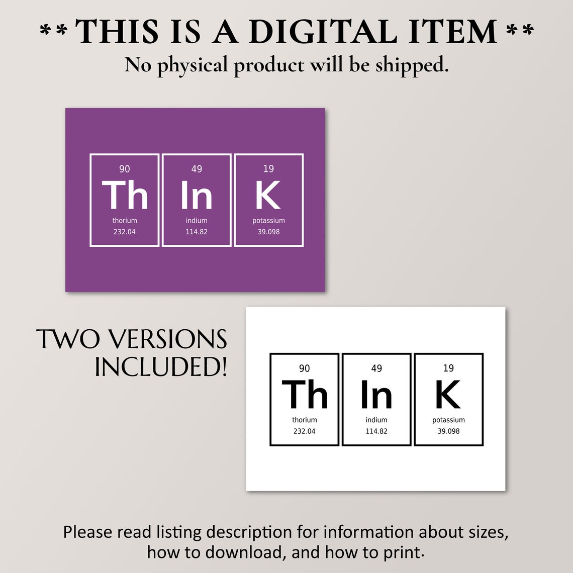 THInK Periodic Table Elements Thorium Indium Potassium Purple Poster - Image 4