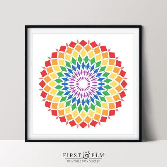 Rainbow Pride Mandala Geometric Diamond Art Poster Gay Pride Decor