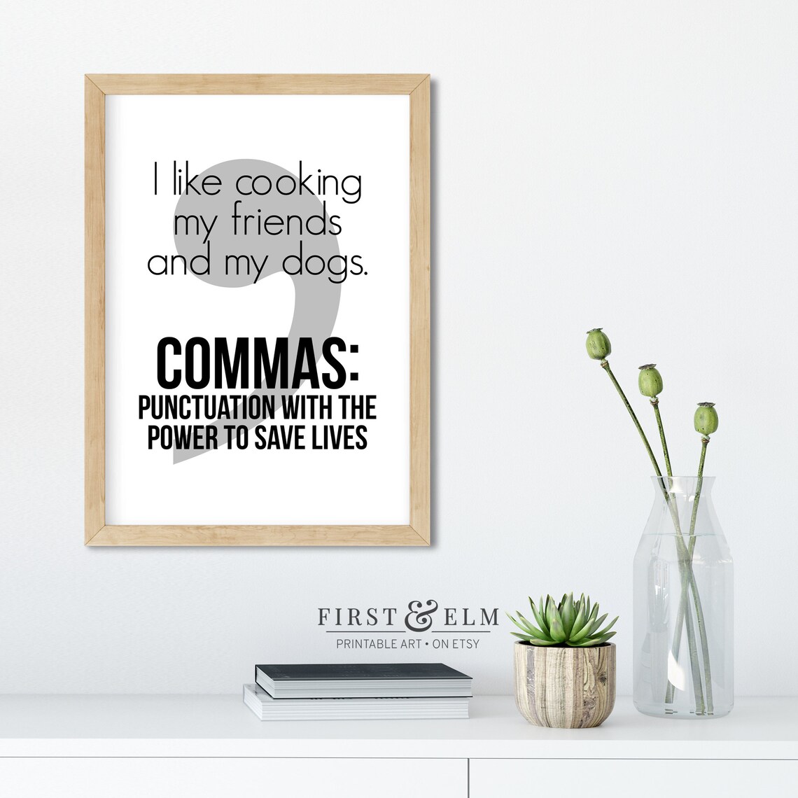 Commas Save Lives Funny Punctuation Poster English Classroom Sign Nerdy Home Decor - Image 3