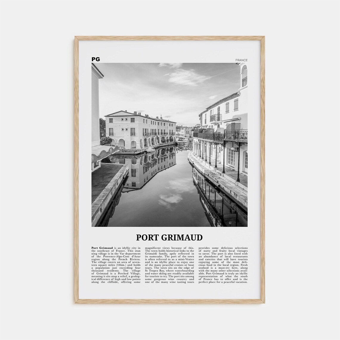 Port Grimaud Black and White Travel Poster, France
