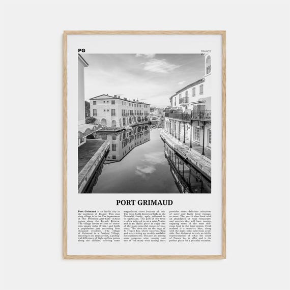 Port Grimaud Black and White Travel Poster, France