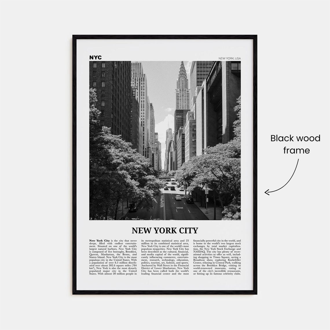 New York City Black And White Travel Poster Print - Image 3