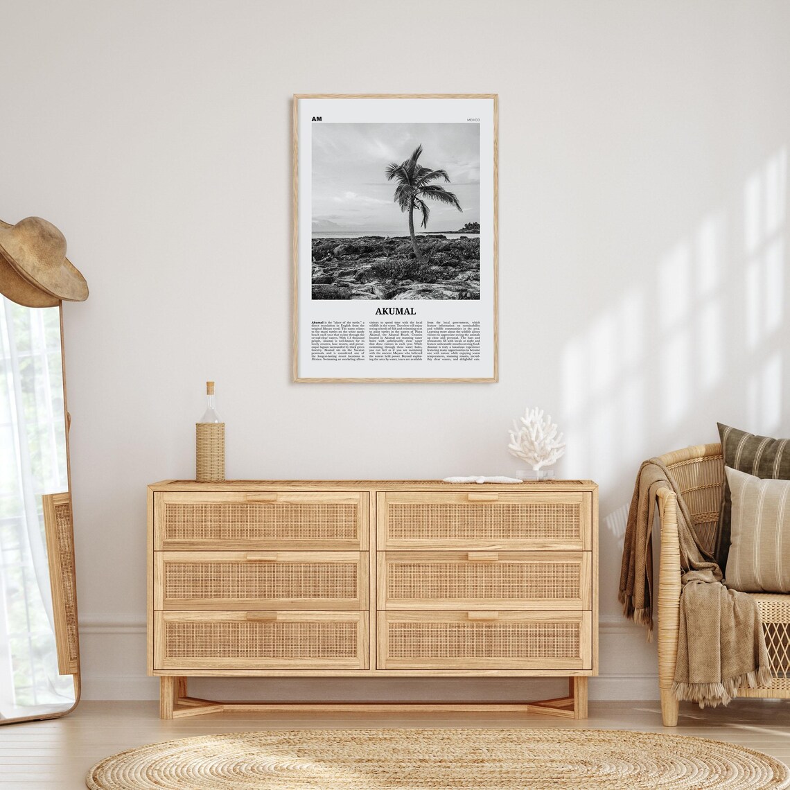 Akumal Mexico Black And White Travel Poster Art Print - Image 4