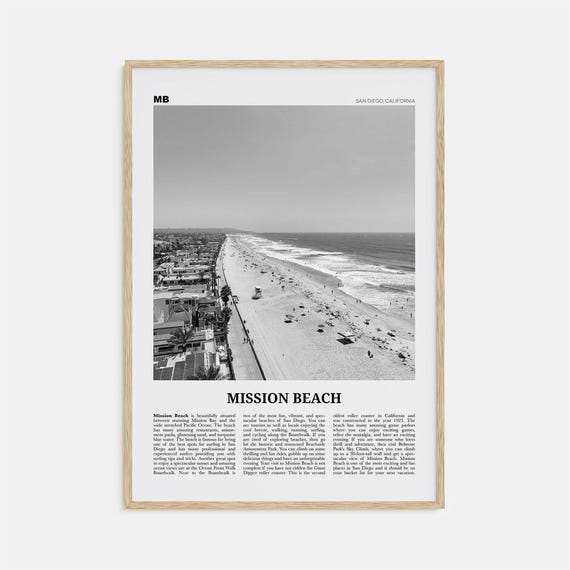 Mission Beach Black and White, San Diego Travel Poster