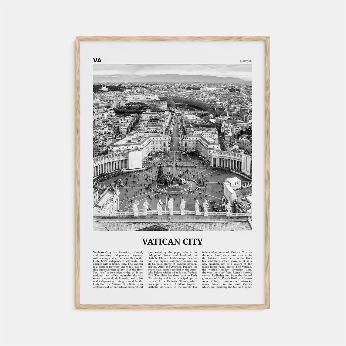 Vatican City Black and White Travel Poster, Italy