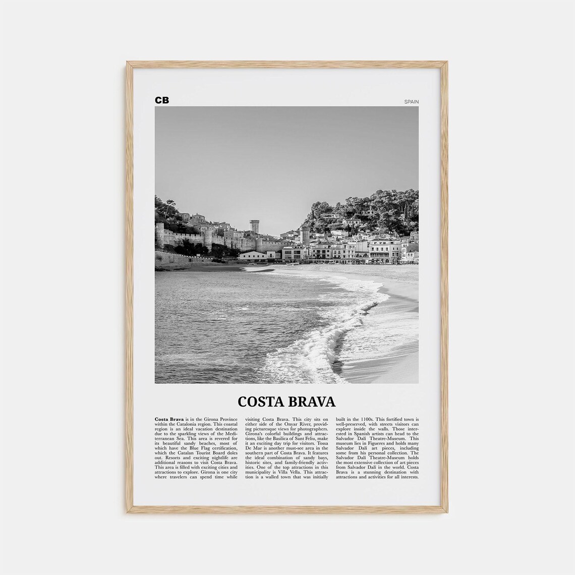 Costa Brava Black and White Travel Poster Print