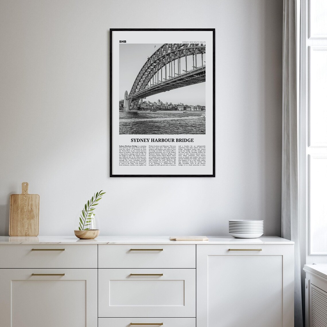 Sydney Harbour Bridge Black and White Art Print - Image 2