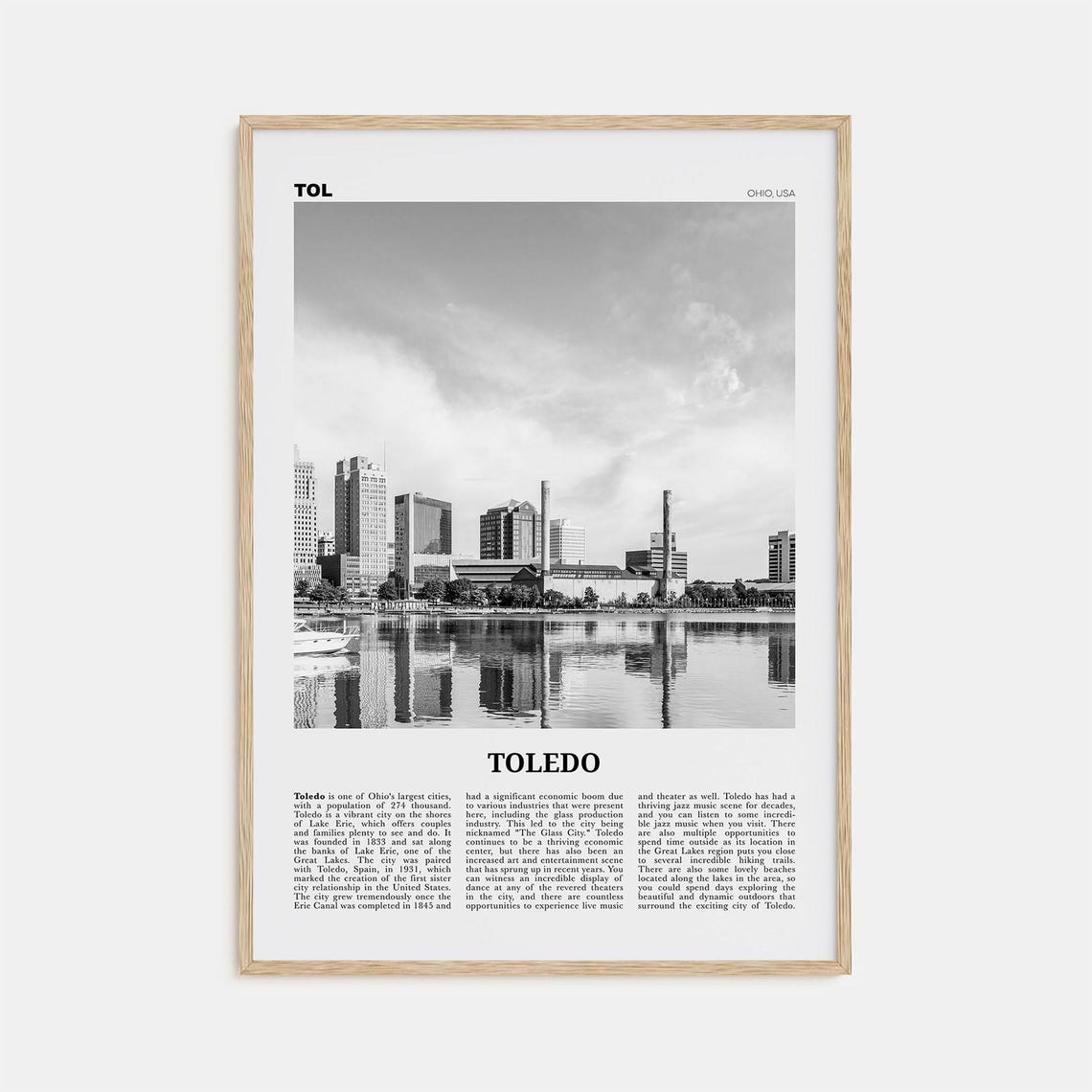 Toledo Black And White Travel Poster, Ohio USA