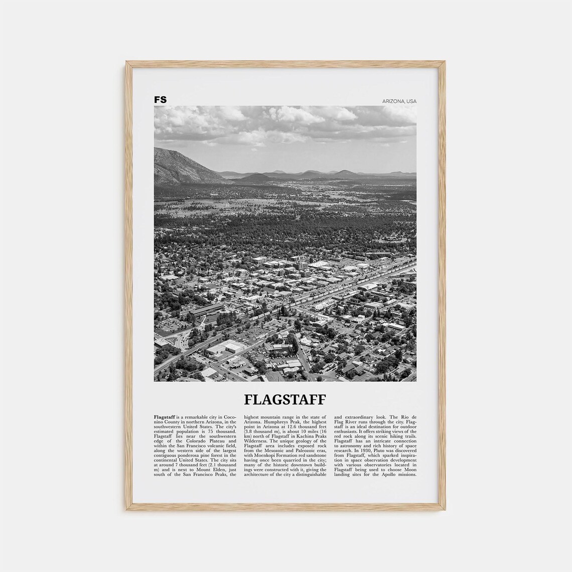 Flagstaff Black and White Travel Poster, Arizona