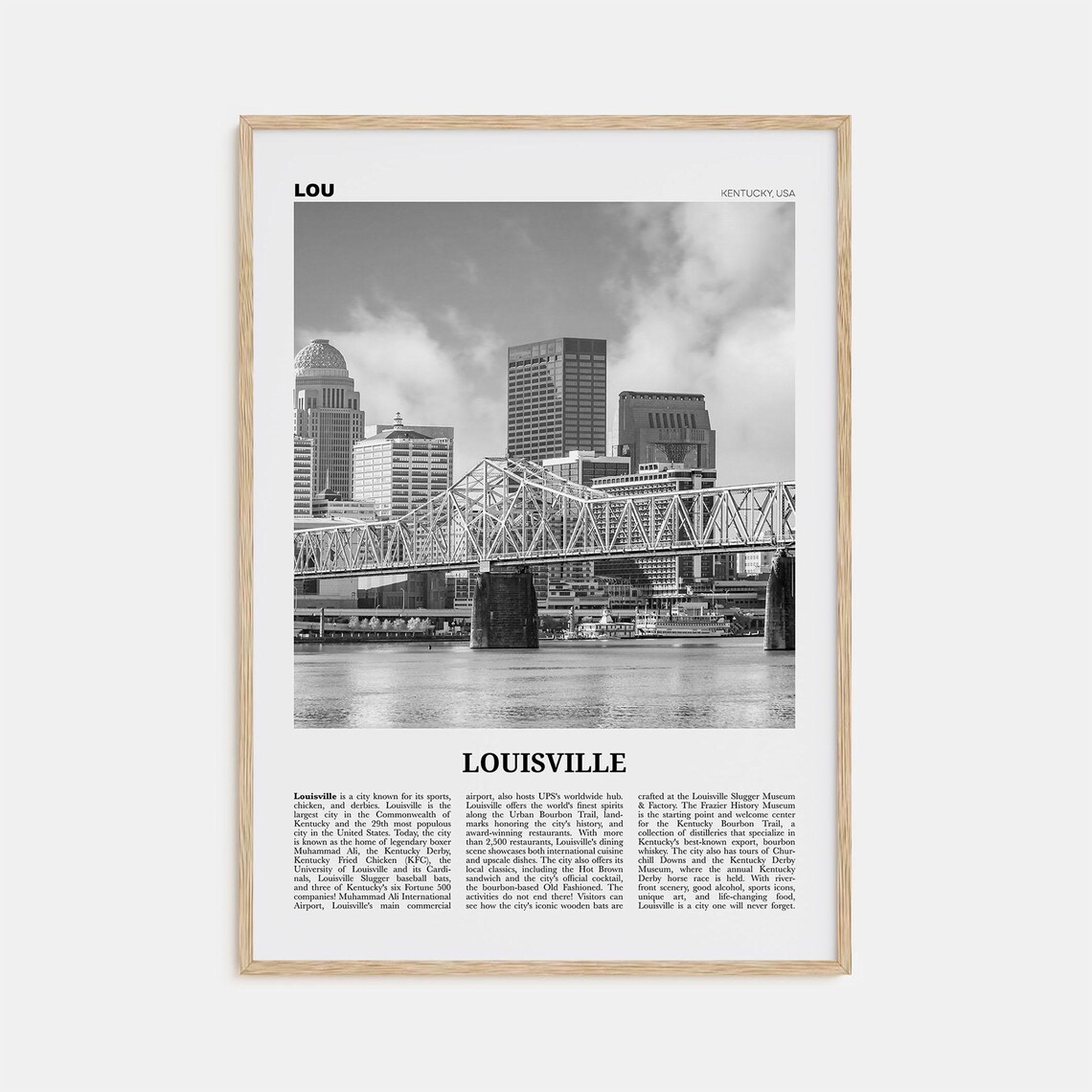 Louisville Black and White Kentucky Travel Poster