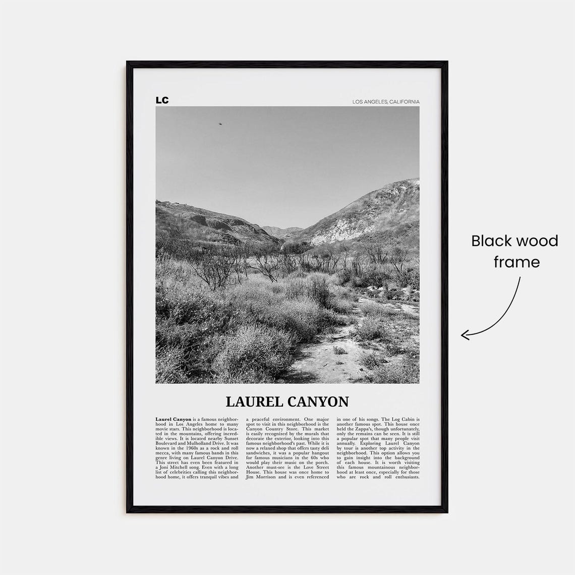 Laurel Canyon Black and White Travel Poster Art Print - Image 3
