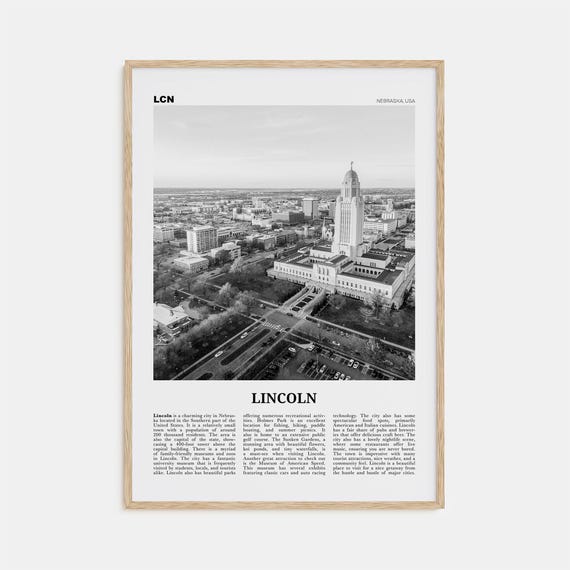 Lincoln Black and White Travel Poster, Nebraska USA