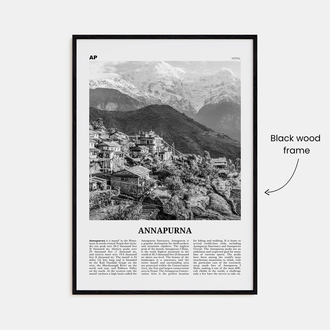 Annapurna Black And White Travel Poster, Nepal - Image 3