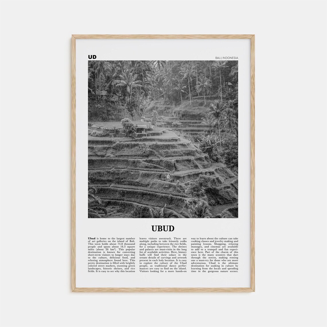 Ubud Black And White Map Poster, Bali Indonesia