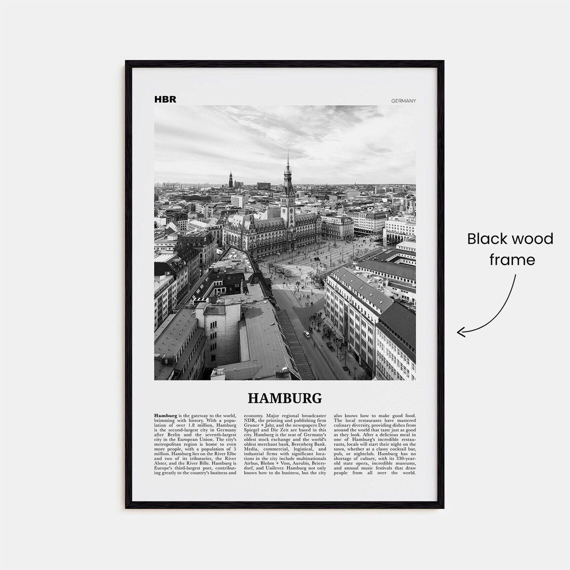Hamburg Black and White Travel Poster, Germany - Image 3