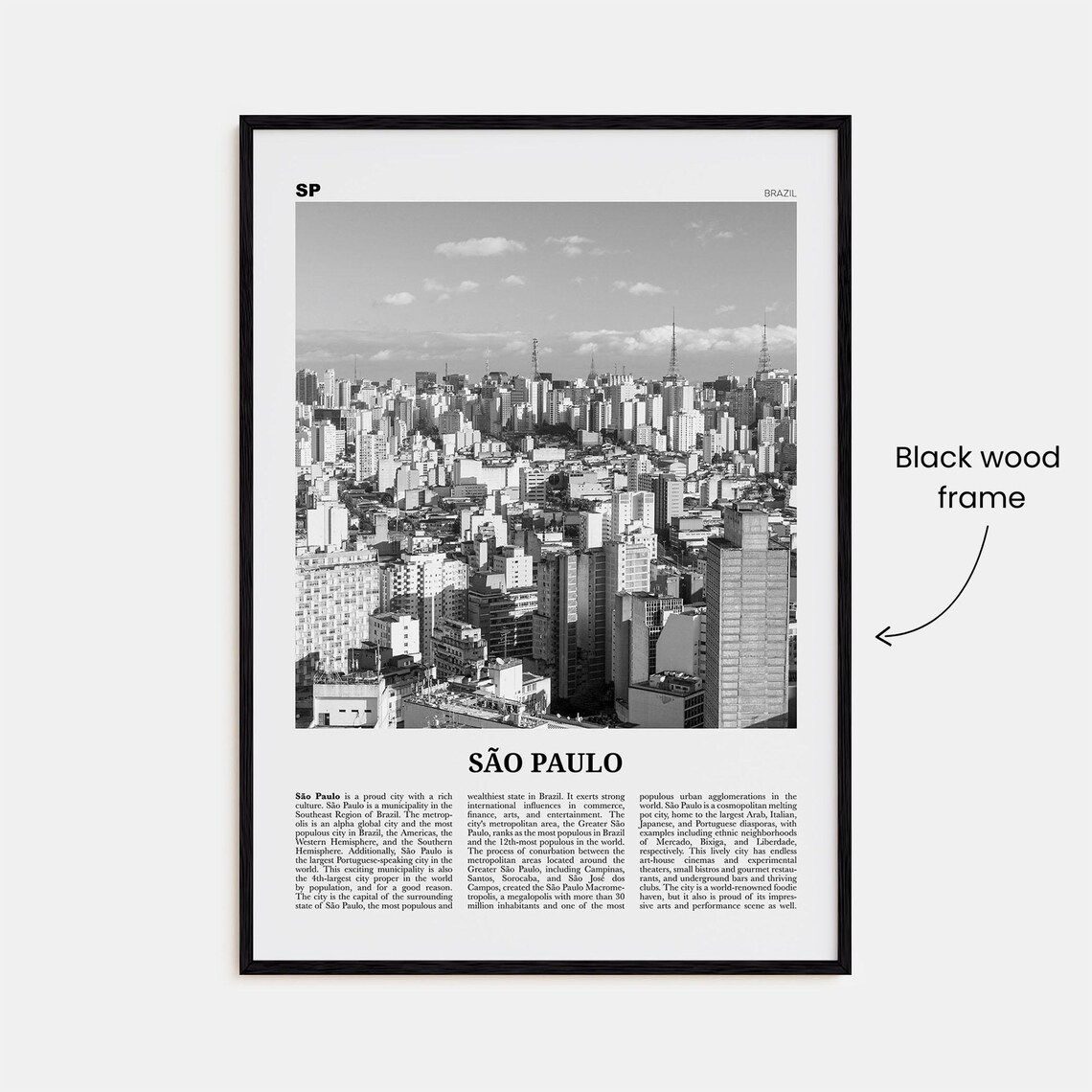 Sao Paulo Black And White Wall Art Print - Image 3