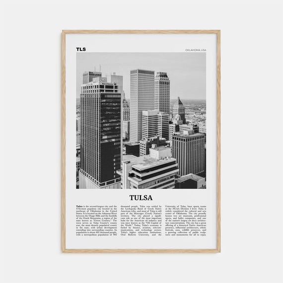Tulsa Black And White Travel Poster, Oklahoma USA