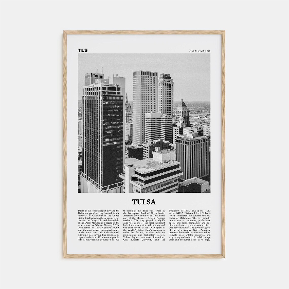 Tulsa Black And White Travel Poster, Oklahoma USA
