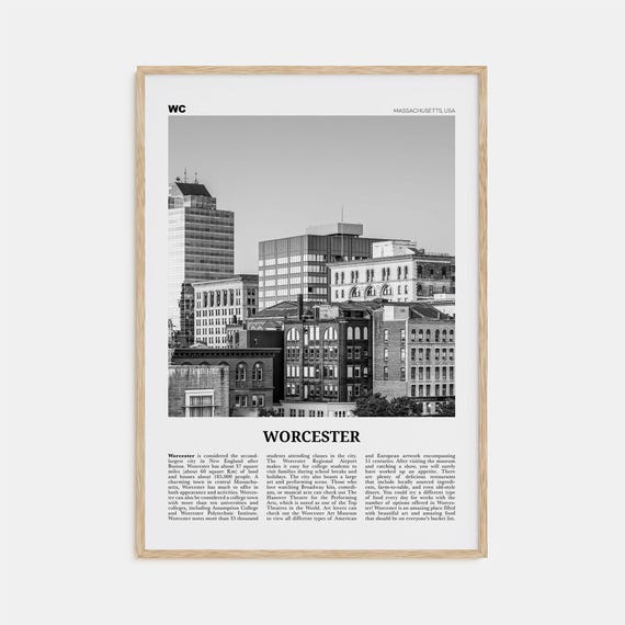 Worcester Black and White Travel Poster, Massachusetts