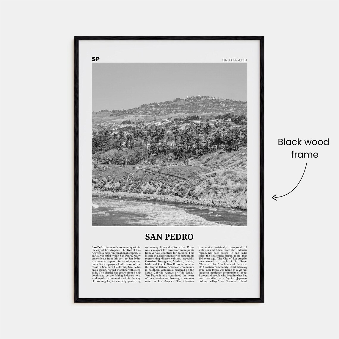 San Pedro, California No. 1 Black and White Travel Poster - Image 3