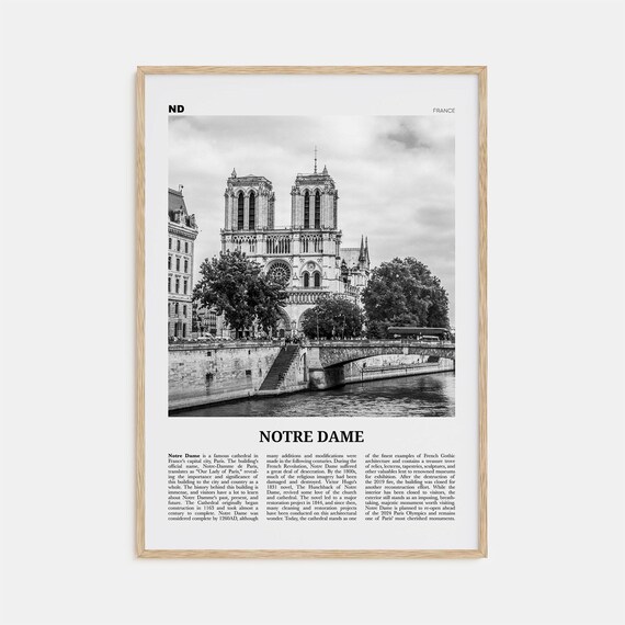 Notre Dame Black and White France Travel Poster