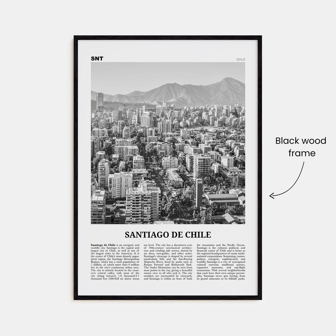 Santiago De Chile Black And White Travel Poster - Image 3