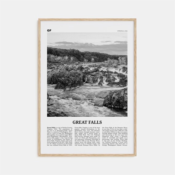 Great Falls Black and White Virginia Art Print