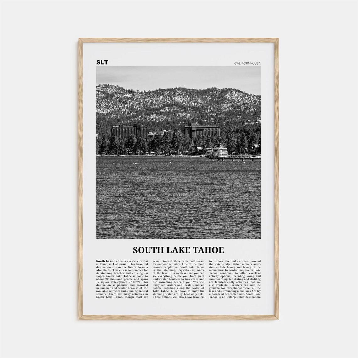 South Lake Tahoe Print Black And White South Lake Tahoe Wall Art South Lake Tahoe Poster South Lake Tahoe Photo California Usa