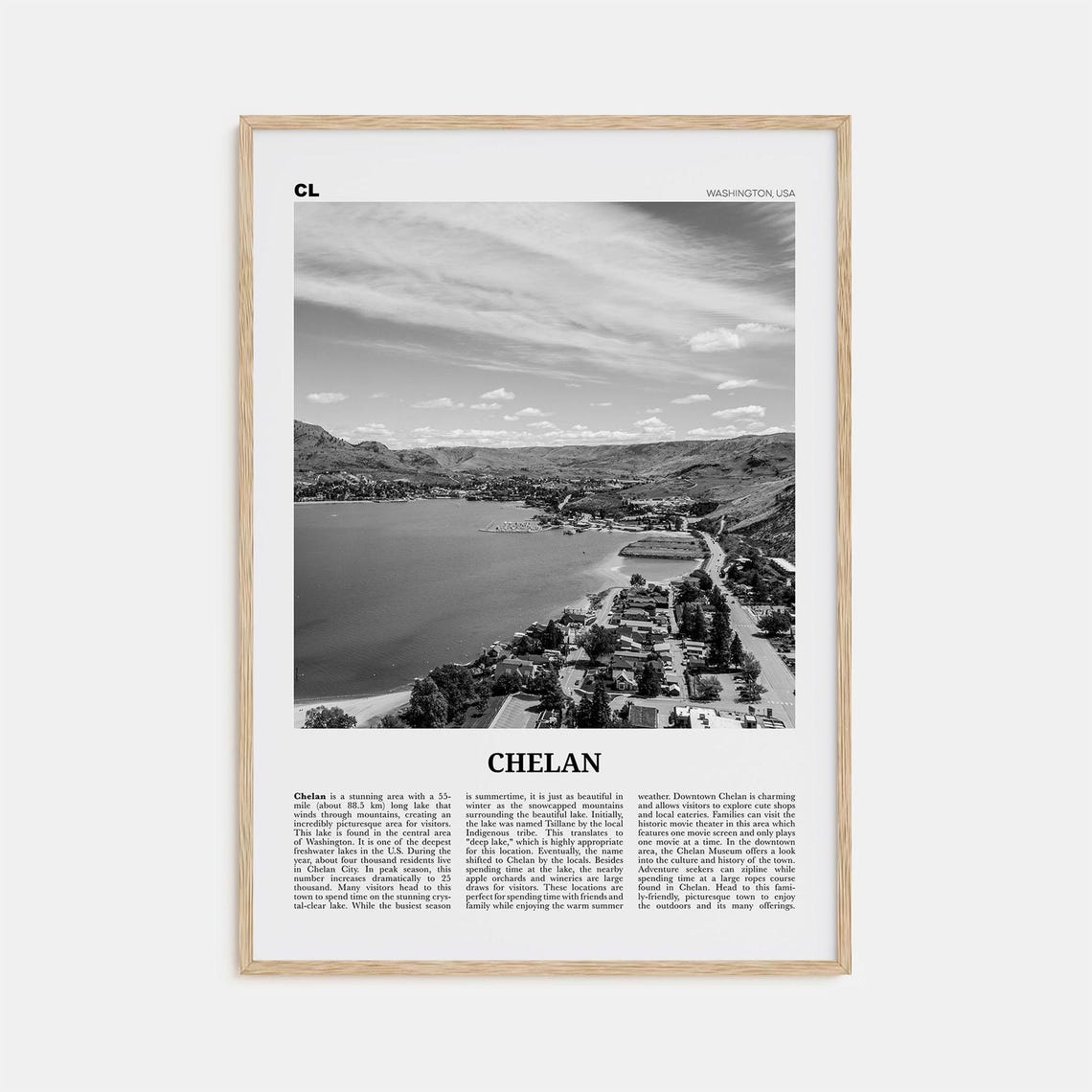 Chelan Black And White Map Poster Print