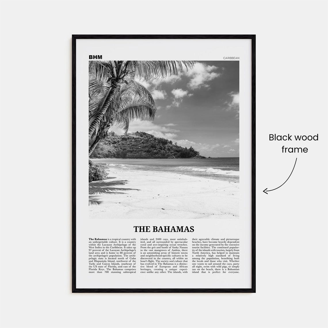 Bahamas Black and White Travel Poster, Nassau - Image 3