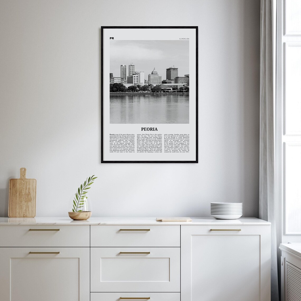 Peoria, Illinois Black and White Travel Poster - Image 2
