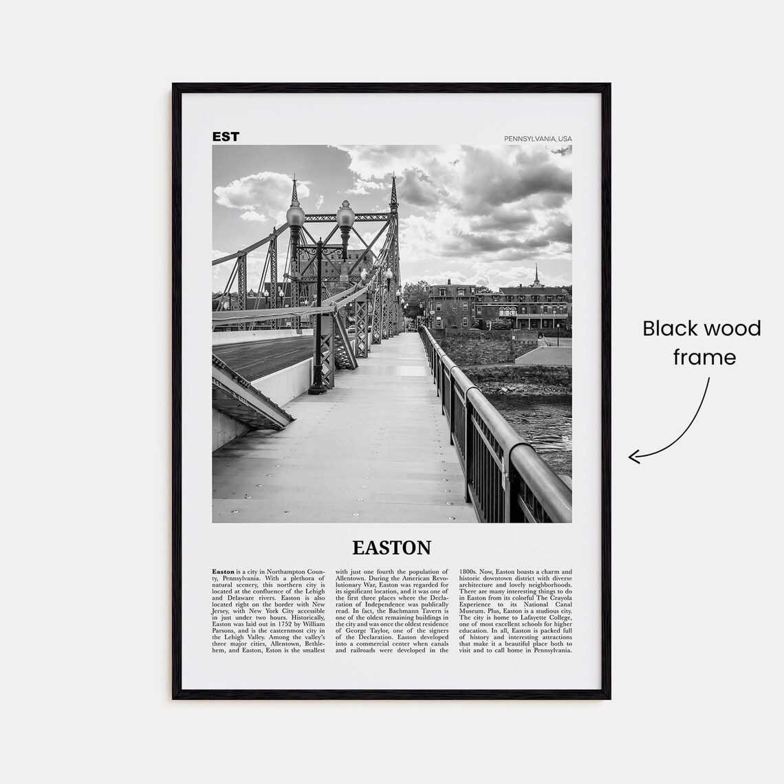 Easton Pennsylvania Map, Black and White Travel Poster - Image 3