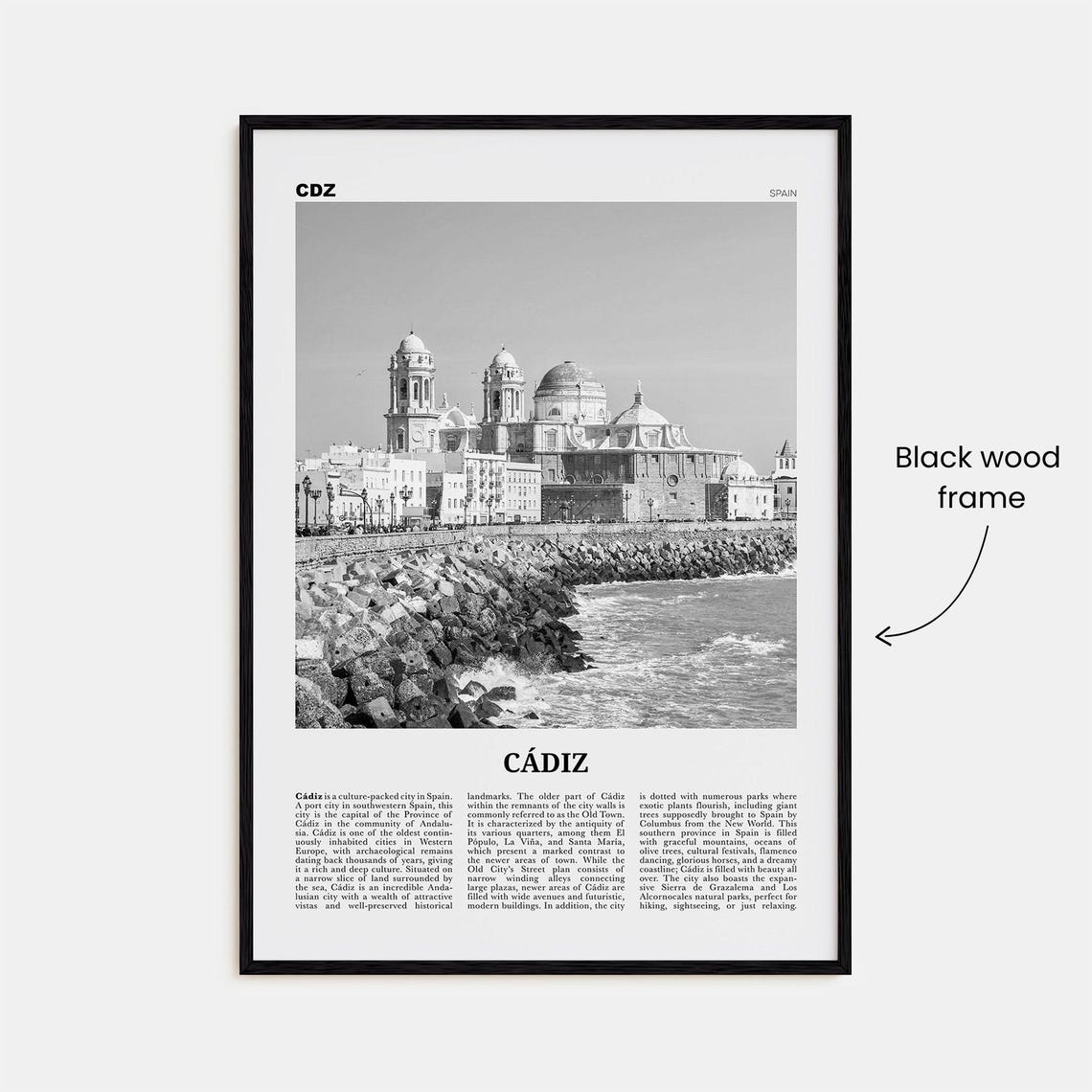 Cadiz Black and White Travel Poster, Andalucia Spain - Image 3