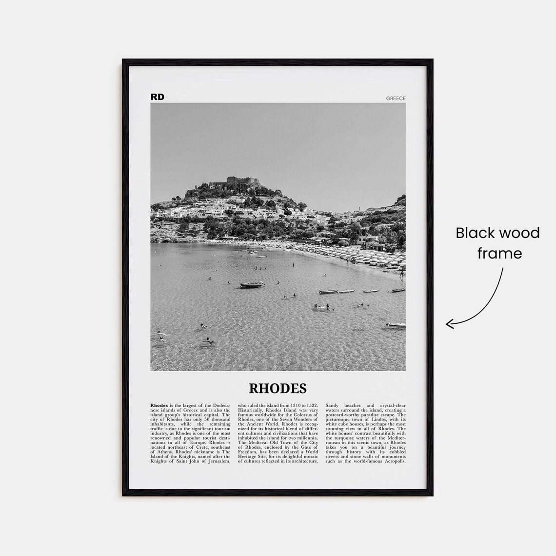 Rhodes Black And White Travel Poster, Greece - Image 3